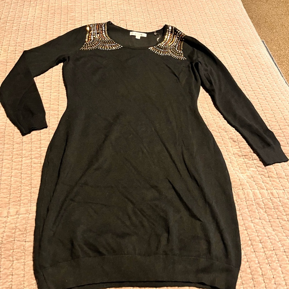 Say What? Black Dress with Gold Embellishments